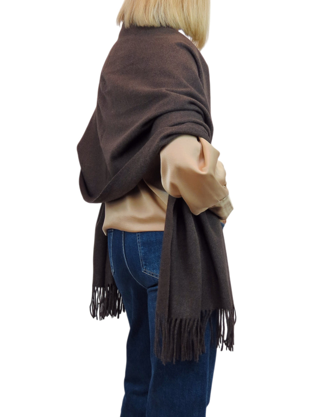 Cashmere Blend Pashmina Shawl Oversized Scarf Brown