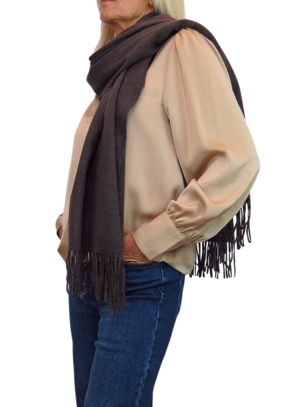 Cashmere Blend Pashmina Shawl Oversized Scarf Brown