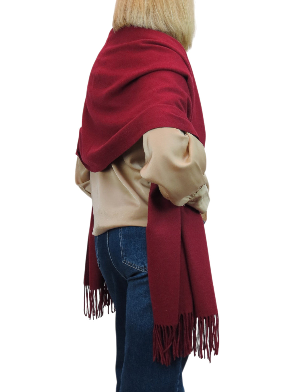 Cashmere Blend Pashmina Shawl Oversized Scarf Burgundy