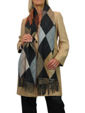 Wool Blend Argyle Pashmina Shawl Oversized Scarf Black