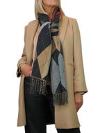 Wool Blend Argyle Pashmina Shawl Oversized Scarf Black