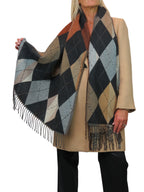 Wool Blend Argyle Pashmina Shawl Oversized Scarf Black