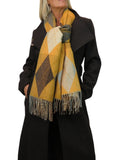 Wool Blend Argyle Pashmina Shawl Oversized Scarf Mustard