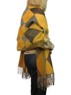 Wool Blend Argyle Pashmina Shawl Oversized Scarf Mustard