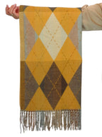 Wool Blend Argyle Pashmina Shawl Oversized Scarf Mustard