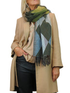 Wool Blend Argyle Pashmina Shawl Oversized Scarf Green