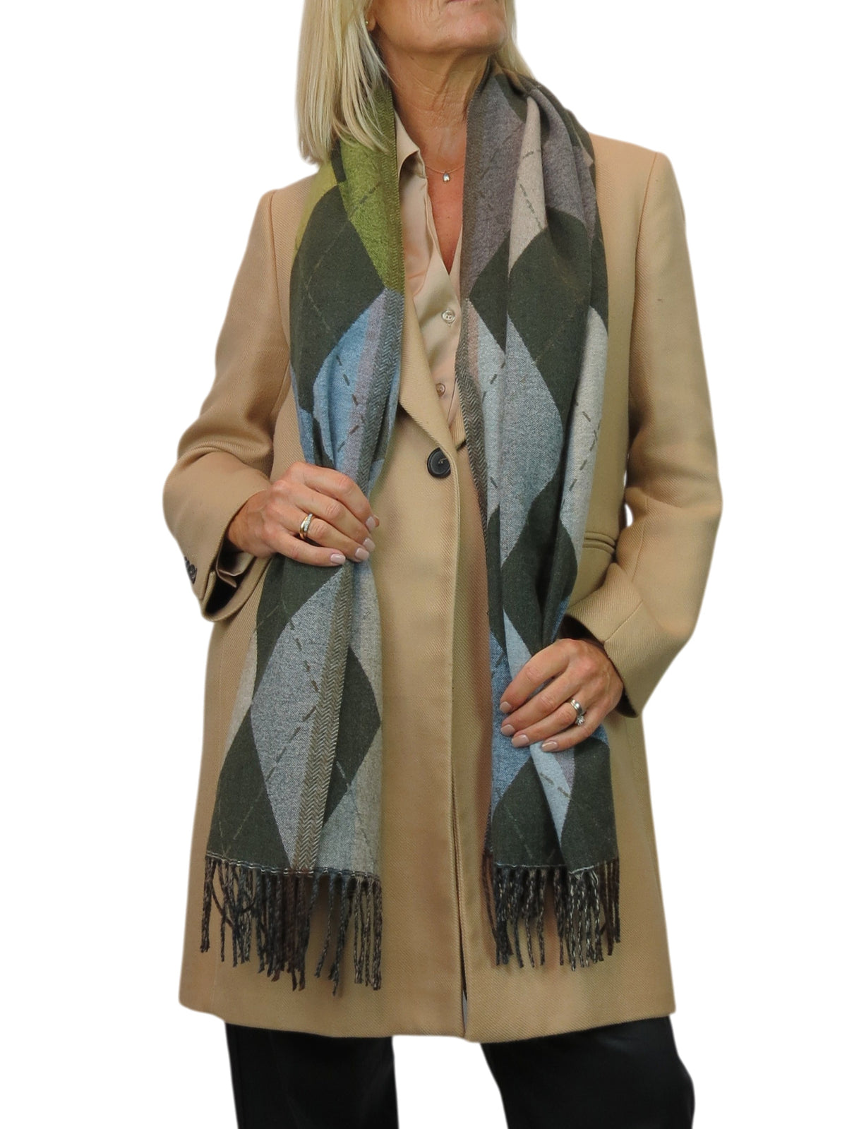 Wool Blend Argyle Pashmina Shawl Oversized Scarf Green