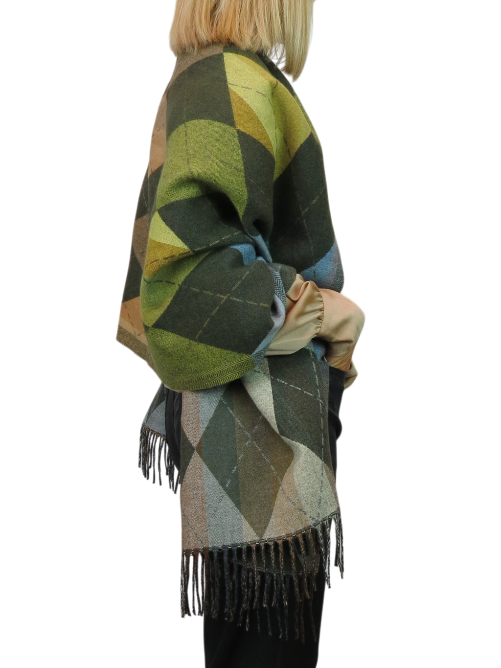 Wool Blend Argyle Pashmina Shawl Oversized Scarf Green