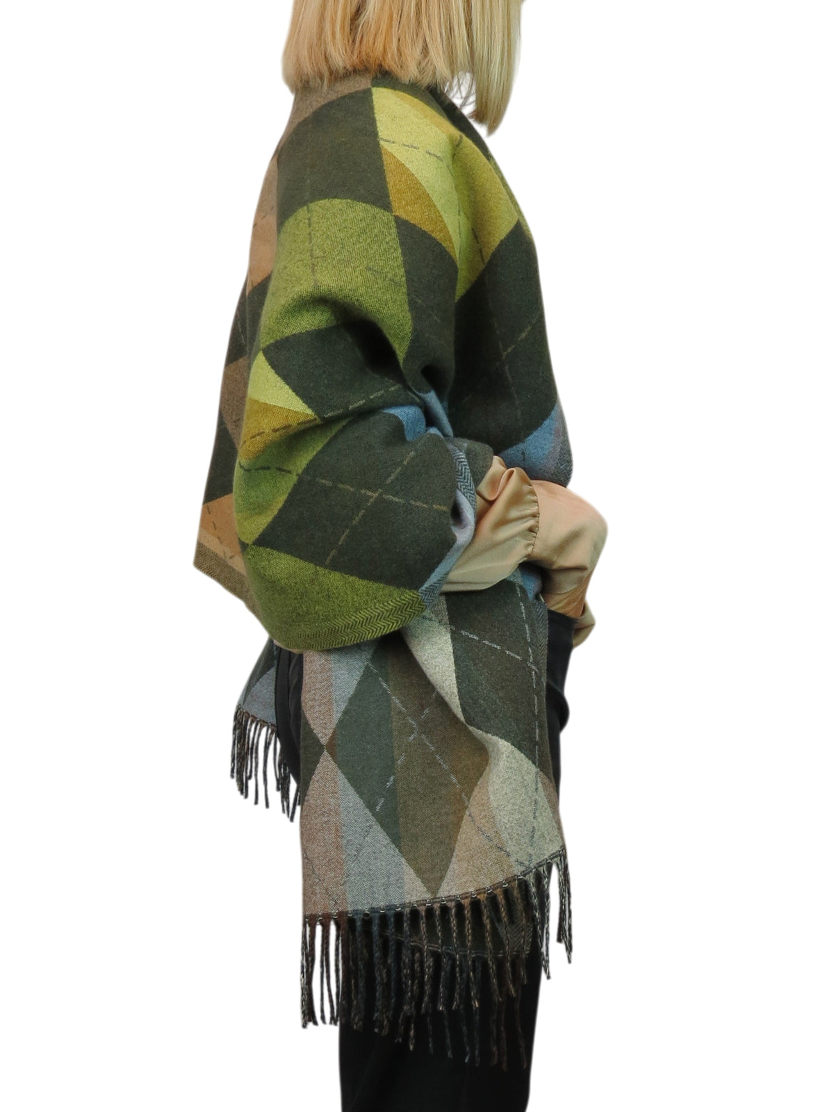 Wool Blend Argyle Pashmina Shawl Oversized Scarf Green