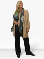 Wool Blend Argyle Pashmina Shawl Oversized Scarf Green