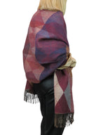 Wool Blend Argyle Pashmina Shawl Oversized Scarf Burgundy