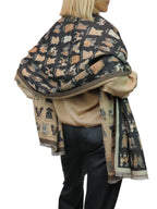 Cashmere Blend Dog Print Pashmina Scarf Dark Brown