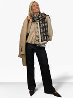 Cashmere Blend Dog Print Pashmina Scarf Dark Brown