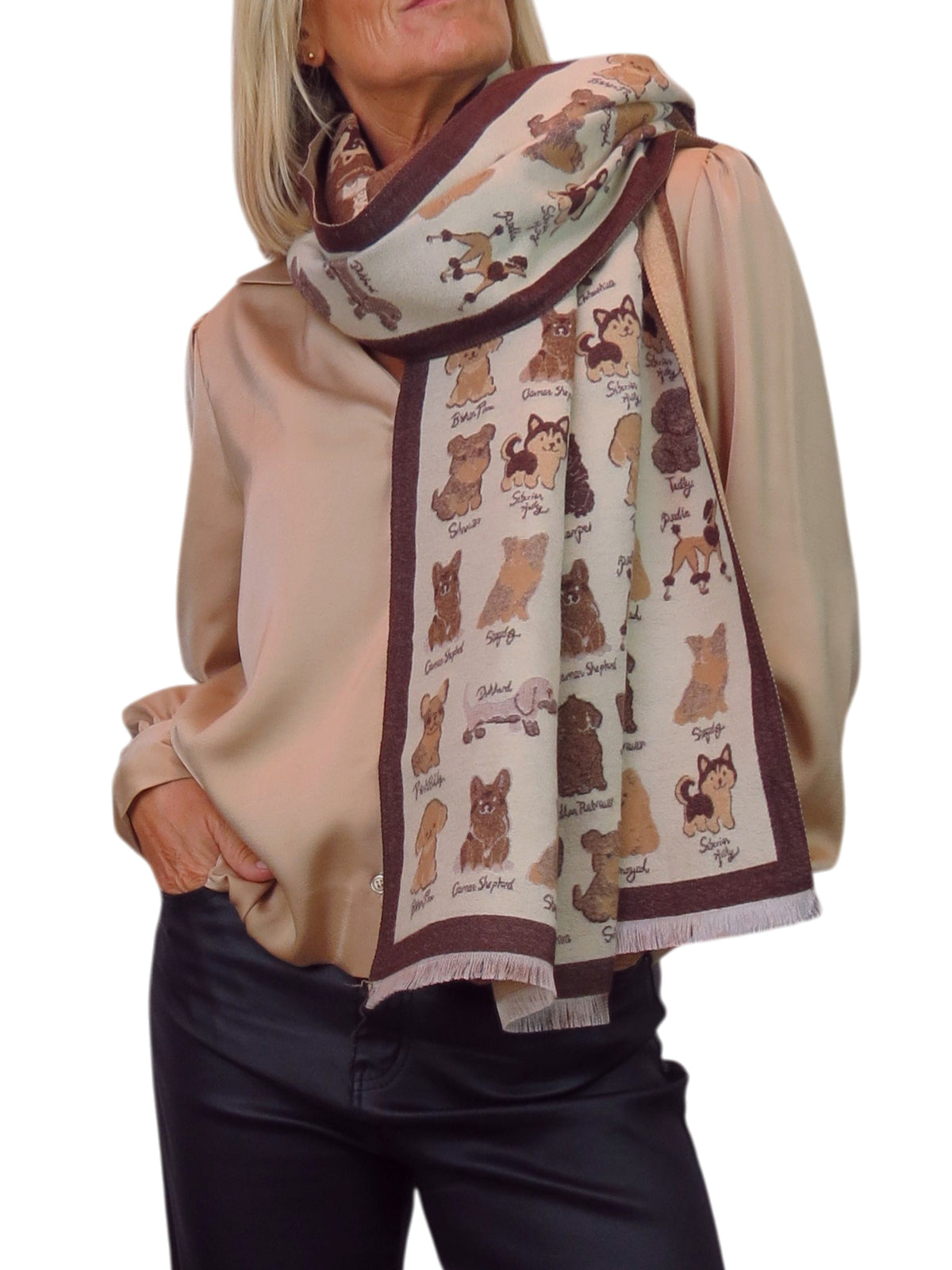Cashmere Blend Dog Print Pashmina Scarf Beige