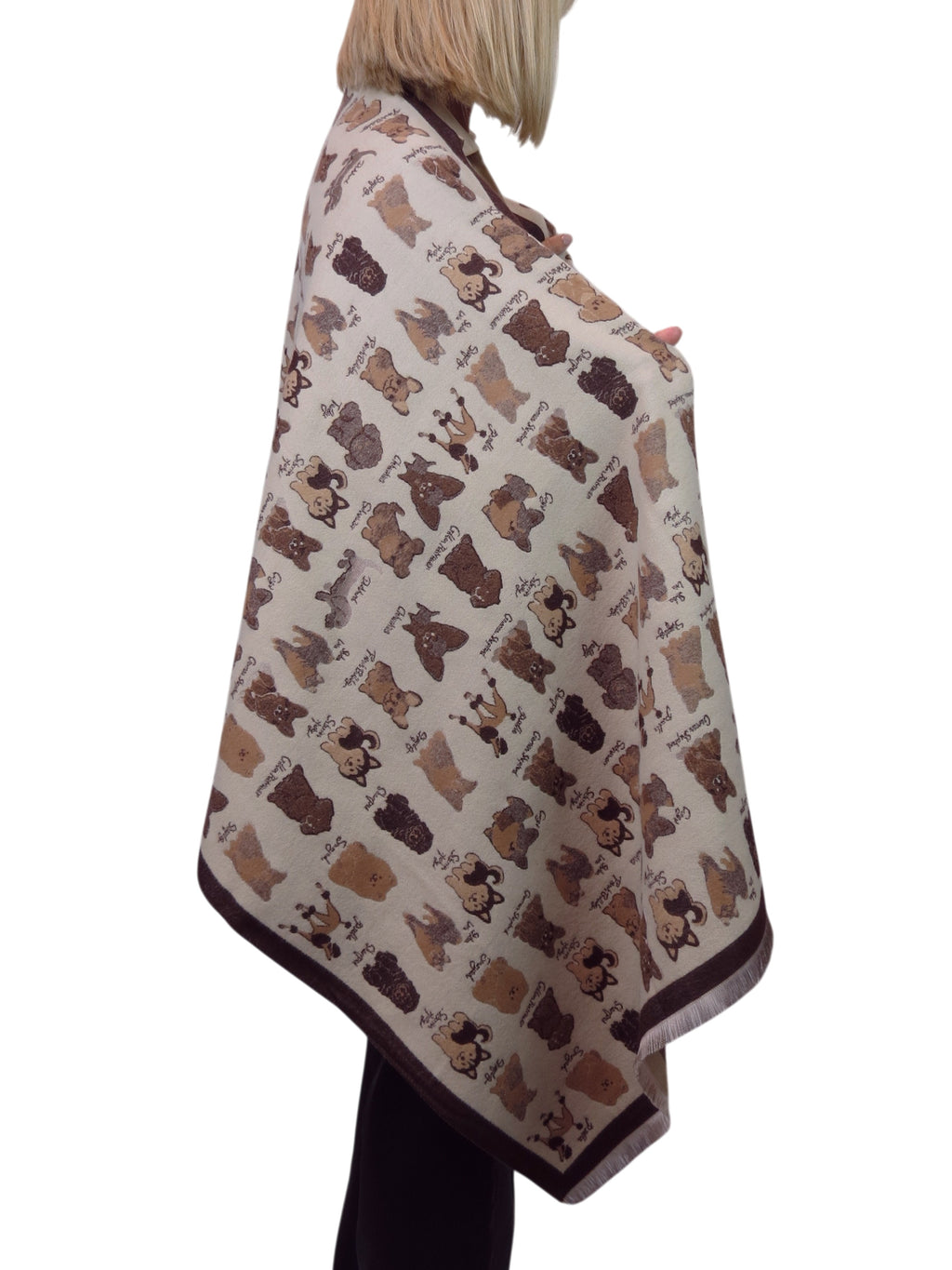 Cashmere Blend Dog Print Pashmina Scarf Beige