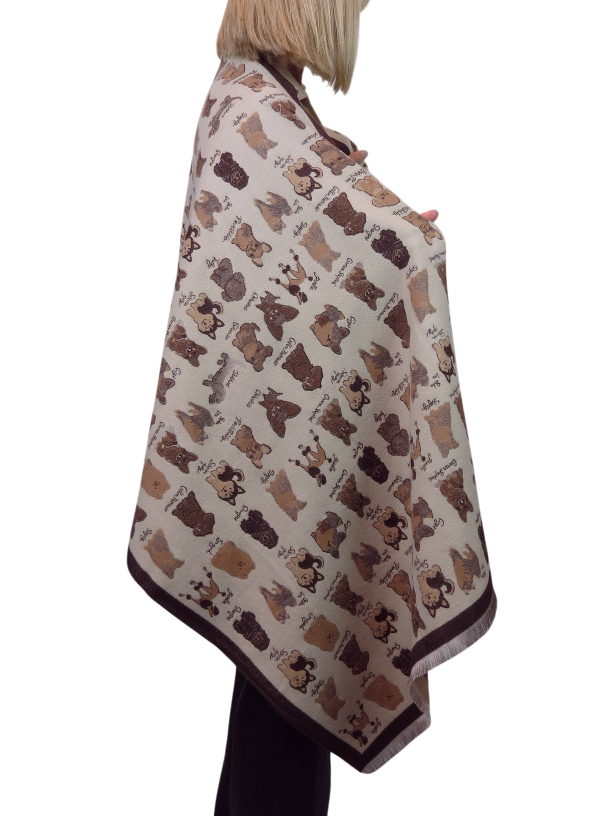 Cashmere Blend Dog Print Pashmina Scarf Beige