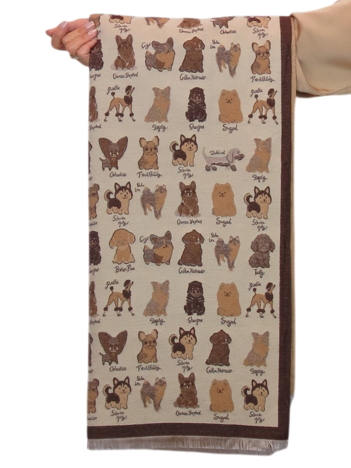 Cashmere Blend Dog Print Pashmina Scarf Beige