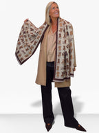 Cashmere Blend Dog Print Pashmina Scarf Beige