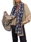 Cashmere Blend Dog Print Pashmina Scarf Navy Blue