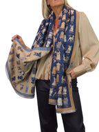 Cashmere Blend Dog Print Pashmina Scarf Navy Blue