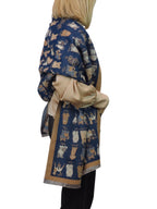 Cashmere Blend Dog Print Pashmina Scarf Navy Blue
