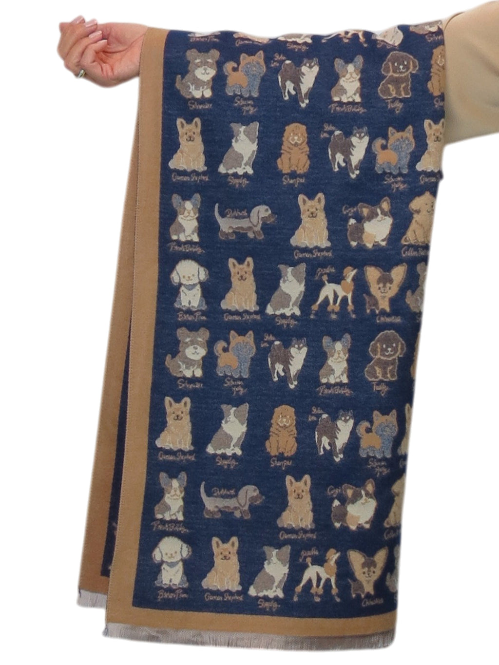 Cashmere Blend Dog Print Pashmina Scarf Navy Blue