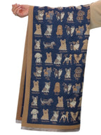 Cashmere Blend Dog Print Pashmina Scarf Navy Blue