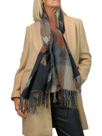 Wool Blend Reversible Sheep Print Pashmina Scarf Black /Brown