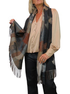 Wool Blend Reversible Sheep Print Pashmina Scarf Black /Brown