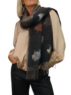 Wool Blend Reversible Sheep Print Pashmina Scarf Black /Brown