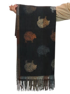 Wool Blend Reversible Sheep Print Pashmina Scarf Black /Brown