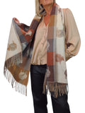 Wool Blend Reversible Sheep Print Pashmina Scarf Beige