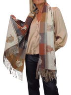 Wool Blend Reversible Sheep Print Pashmina Scarf Beige