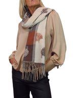 Wool Blend Reversible Sheep Print Pashmina Scarf Beige
