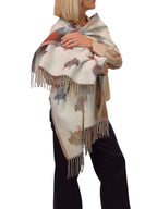 Wool Blend Reversible Sheep Print Pashmina Scarf Beige