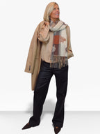 Wool Blend Reversible Sheep Print Pashmina Scarf Beige