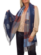 Wool Blend Reversible Sheep Print Pashmina Scarf Navy Blue