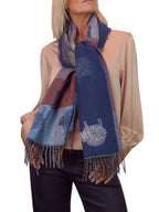 Wool Blend Reversible Sheep Print Pashmina Scarf Navy Blue