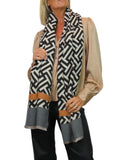 Cashmere Blend Geometric Pashmina Scarf Reversible Black