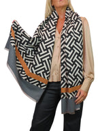 Cashmere Blend Geometric Pashmina Scarf Reversible Black