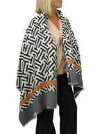 Cashmere Blend Geometric Pashmina Scarf Reversible Black