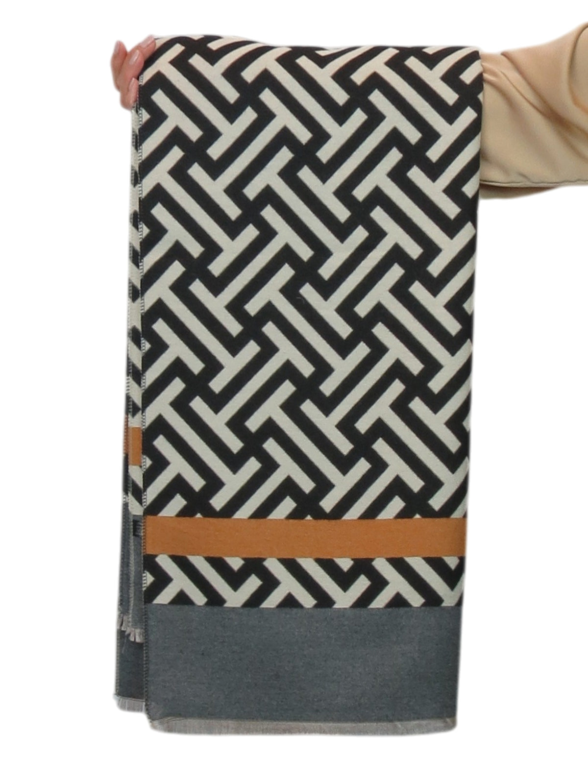 Cashmere Blend Geometric Pashmina Scarf Reversible Black