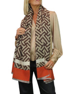Cashmere Blend Geometric Pashmina Scarf Reversible Tan
