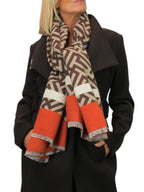 Cashmere Blend Geometric Pashmina Scarf Reversible Tan
