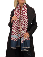 Cashmere Blend Geometric Pashmina Scarf Reversible Red