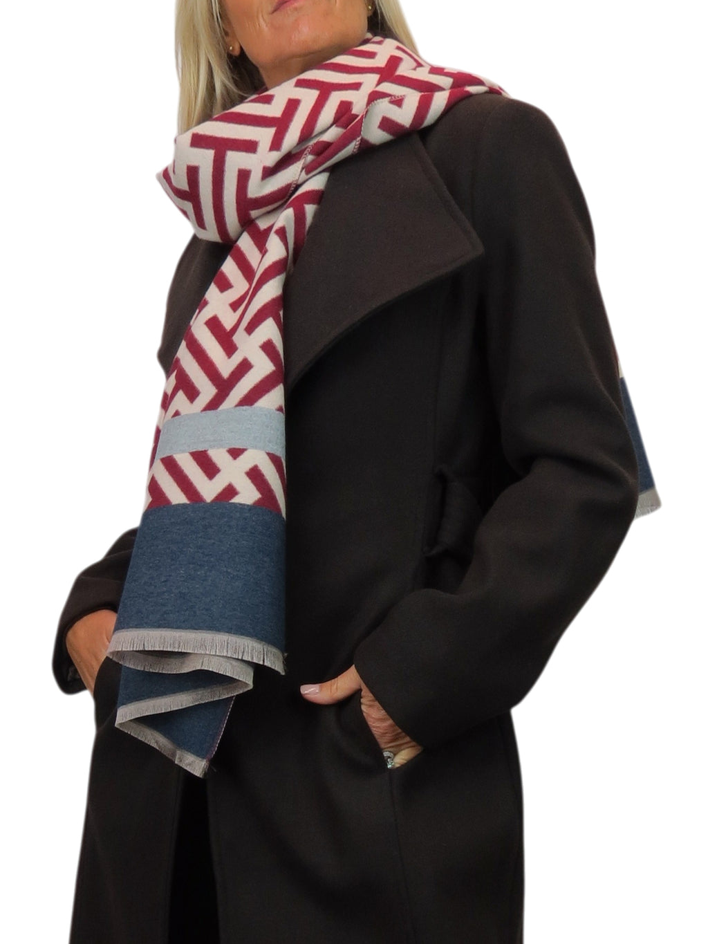 Cashmere Blend Geometric Pashmina Scarf Reversible Red