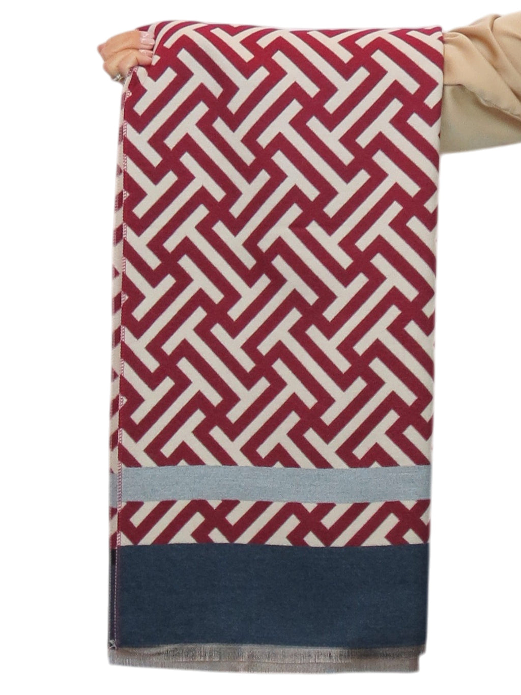 Cashmere Blend Geometric Pashmina Scarf Reversible Red