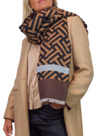Cashmere Blend Geometric Pashmina Scarf Reversible Brown