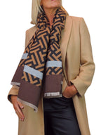 Cashmere Blend Geometric Pashmina Scarf Reversible Brown