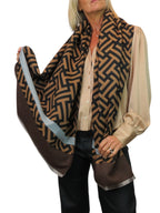 Cashmere Blend Geometric Pashmina Scarf Reversible Brown